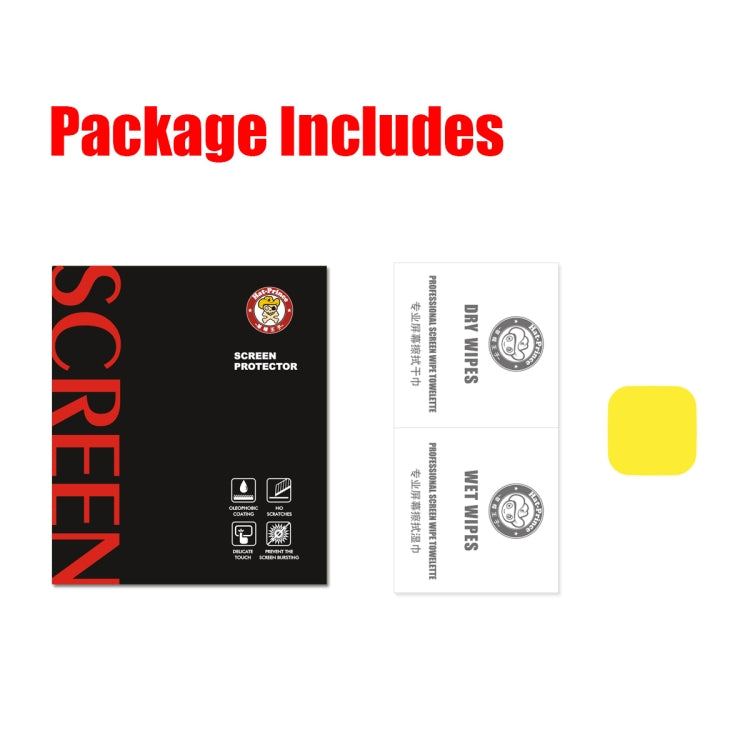 Screen protector package includes TPU film, wipes, and instruction cards