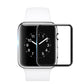 Tempered glass screen protector film on smartwatch with curved black display cover