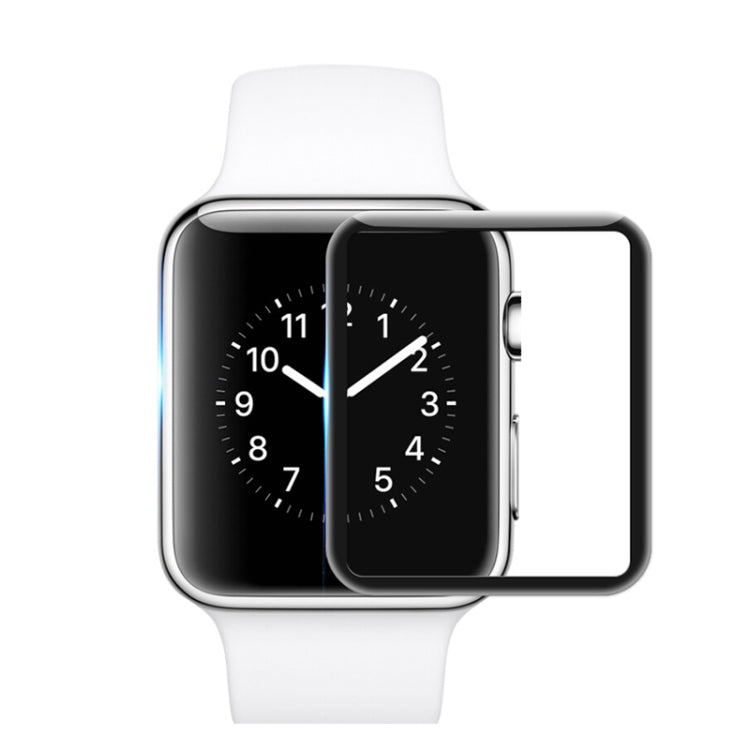 Tempered glass screen protector film on smartwatch with curved black display cover