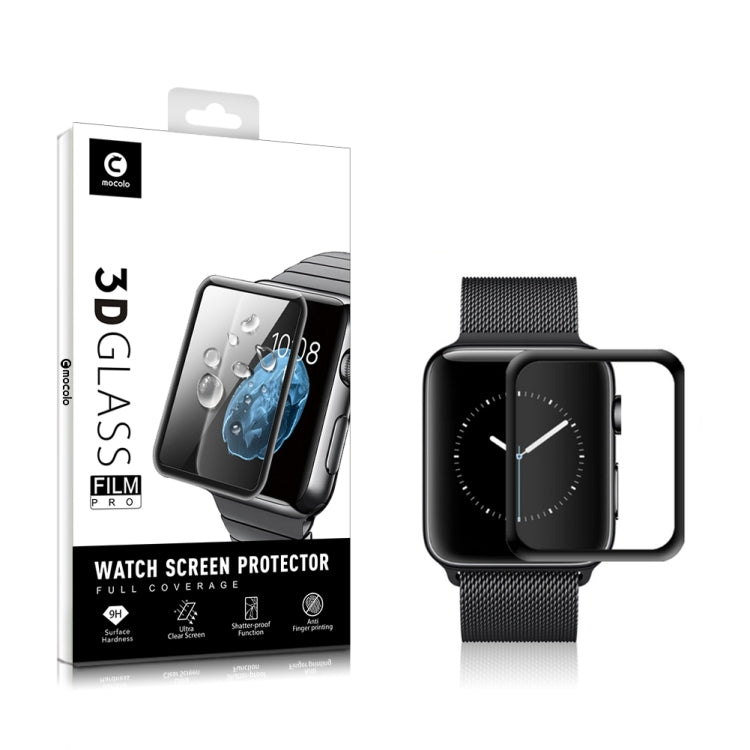 mocolo 3D tempered glass watch screen protector packaging and installed view