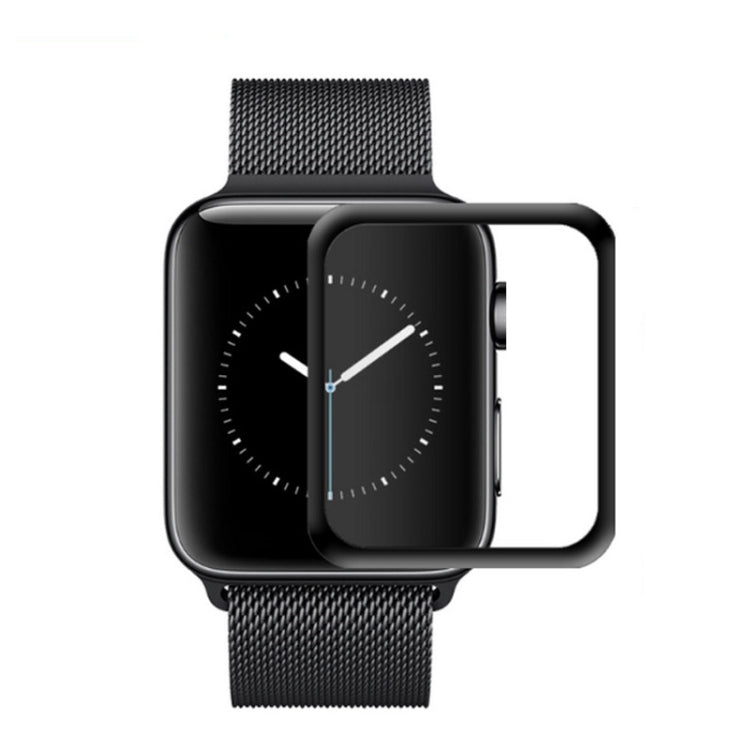 Tempered glass screen protector film on black smartwatch, curved full-cover