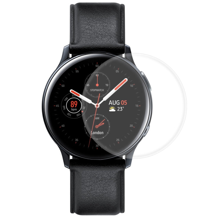 Transparent curved screen protector film over black smartwatch face, full-screen coverage