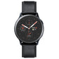 Transparent screen protector film covering black round watch display, curved edge fit