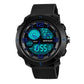 SANDA 762 men’s digital sport watch with black silicone strap and black bezel, blue digital display