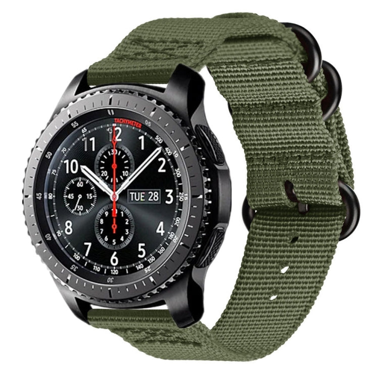 Army green woven nylon three-ring watch strap for 18mm smartwatch bands