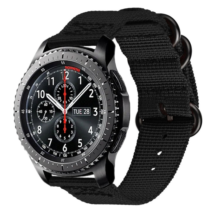 Black woven nylon three-ring watch strap for 18mm smartwatch bands