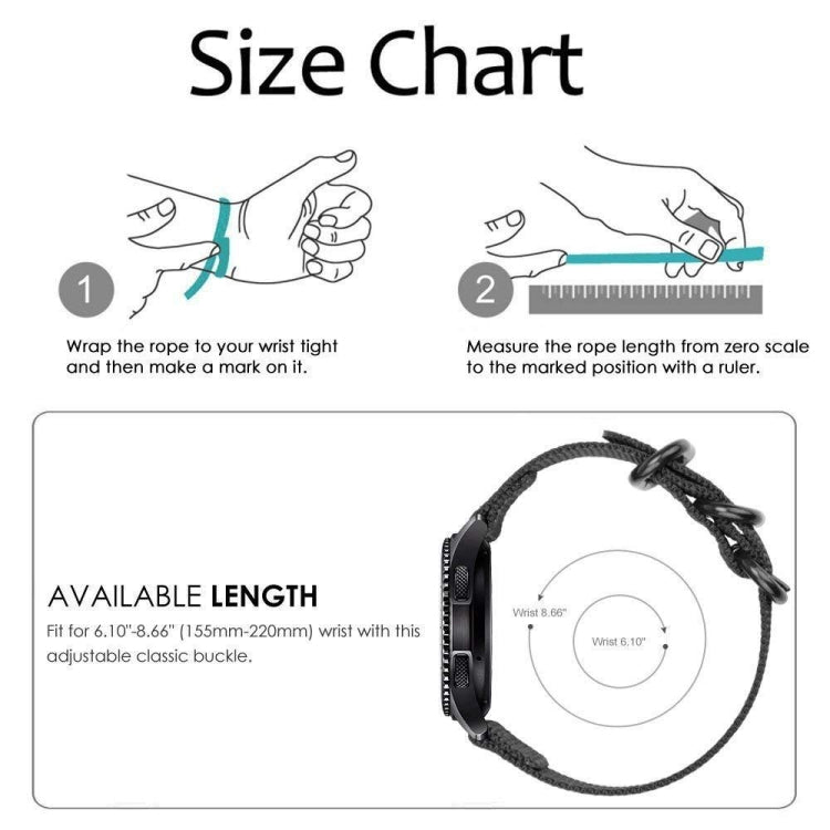 Watch strap size chart graphic with adjustable band length shown in diagrams