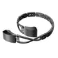 Black metal watch strap with two end pieces and clear rhinestone accents