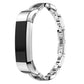 Silver metal X-shaped watch strap with linked links and clear rhinestone accents
