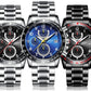 OCHSTIN men’s multi-function watch set with steel bracelet, black/blue/red faces