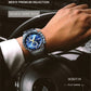 OCHSTIN men’s multi-function watch on wrist, blue dial, steel link bracelet