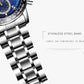 Men's wristwatch with stainless steel link band and brushed metal finish