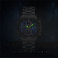 Men's multi-function wristwatch with dark dial and dark metal bracelet