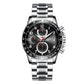 OCHSTIN men’s multi-function chronograph watch, black dial with red accents and steel band