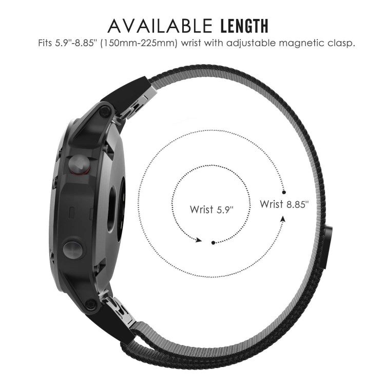 Black milanese stainless steel watch band with magnetic clasp and adjustable length