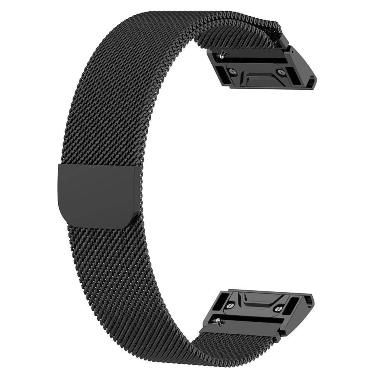 Black milanese stainless steel watch band with clasp and end pieces