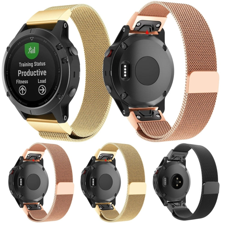 Milan metal watchband set with gold, rose gold, and black mesh and clasps