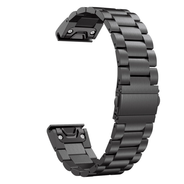 Three-bead stainless steel watch band, black metal links and clasp