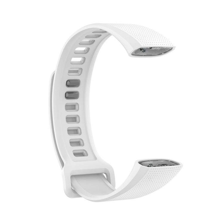 White silicone sports watch strap, side view with vent holes and clasp