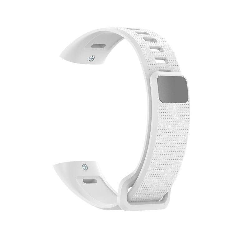 White silicone sports watch strap with textured surface and square sensor cutout