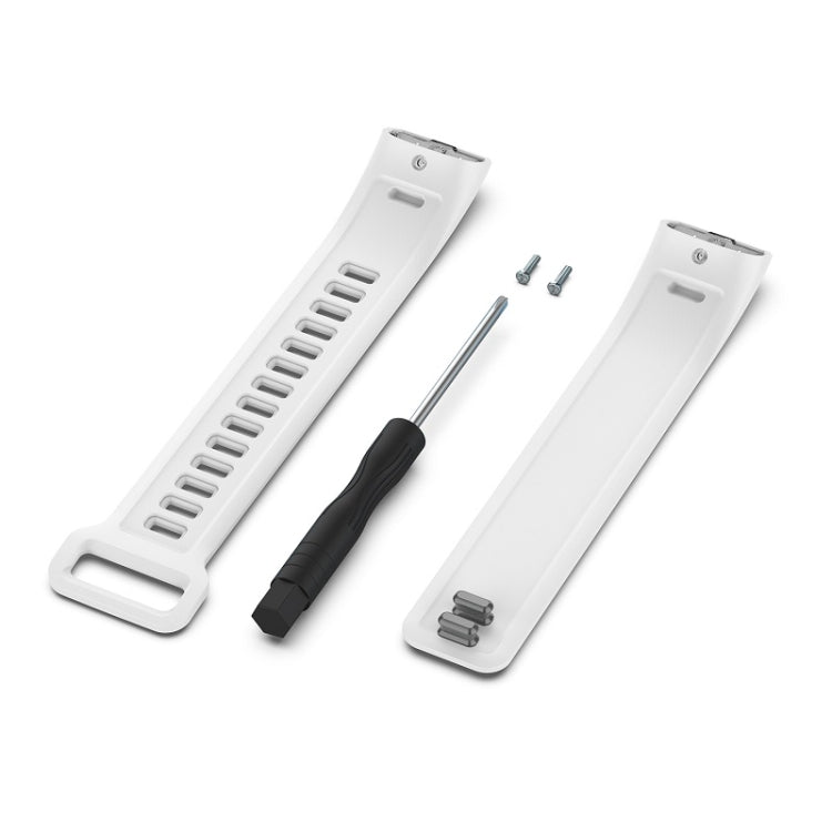 White silicone watch strap set with two bands, screws, and installation tool