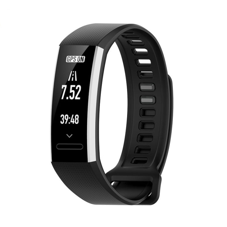 Black silicone sports watch strap with perforated texture and display side