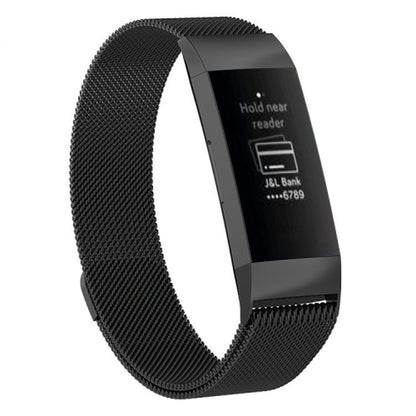 Black magnetic wrist strap with mesh band and metal watch holder for fitness tracker