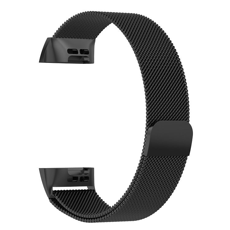 Stainless steel magnetic wrist strap with black mesh band for Fitbit Charge 4/3