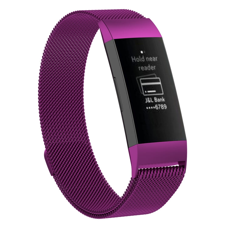 Dark purple magnetic wrist strap with woven mesh band and metal watch holder