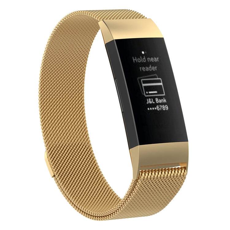 Stainless steel magnetic wrist strap with champagne-gold mesh band for Fitbit Charge 4/3