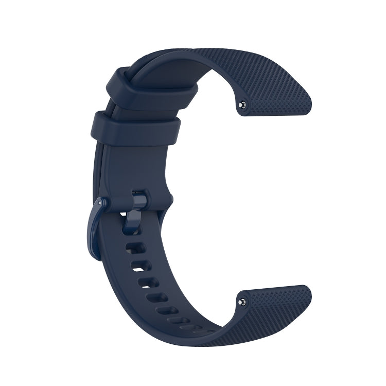 Navy blue silicone watch strap shown side view with textured underside and clasp