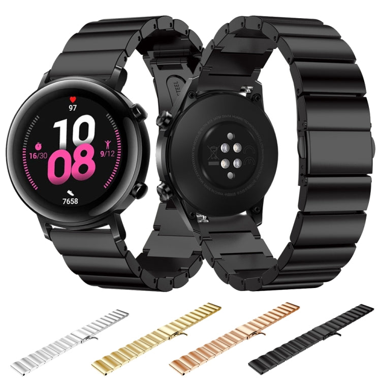 Stainless steel watch strap set: black, gold, rose gold, silver, 22mm flat buckle