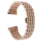 Rose gold metal watch strap with rhinestone rows and woven link design