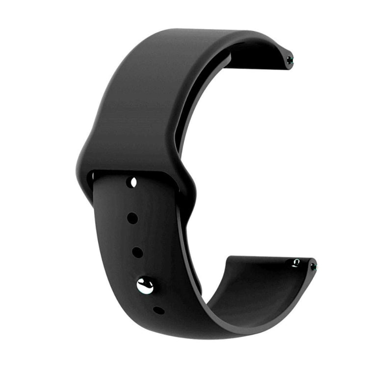 22mm black silicone reverse buckle watch strap, curved design with adjustment holes
