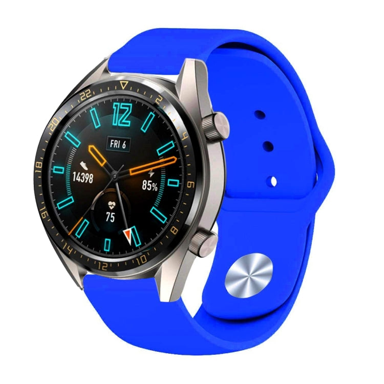 22mm blue silicone reverse buckle watch strap with metal clasp and pin holes