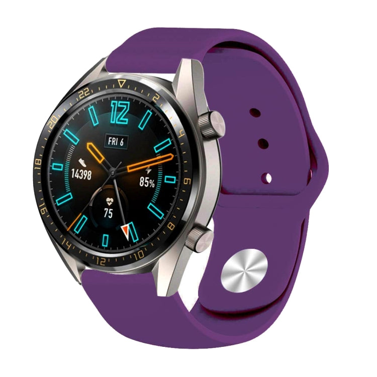 22mm purple silicone reverse buckle watch strap with metal clasp and adjustment holes