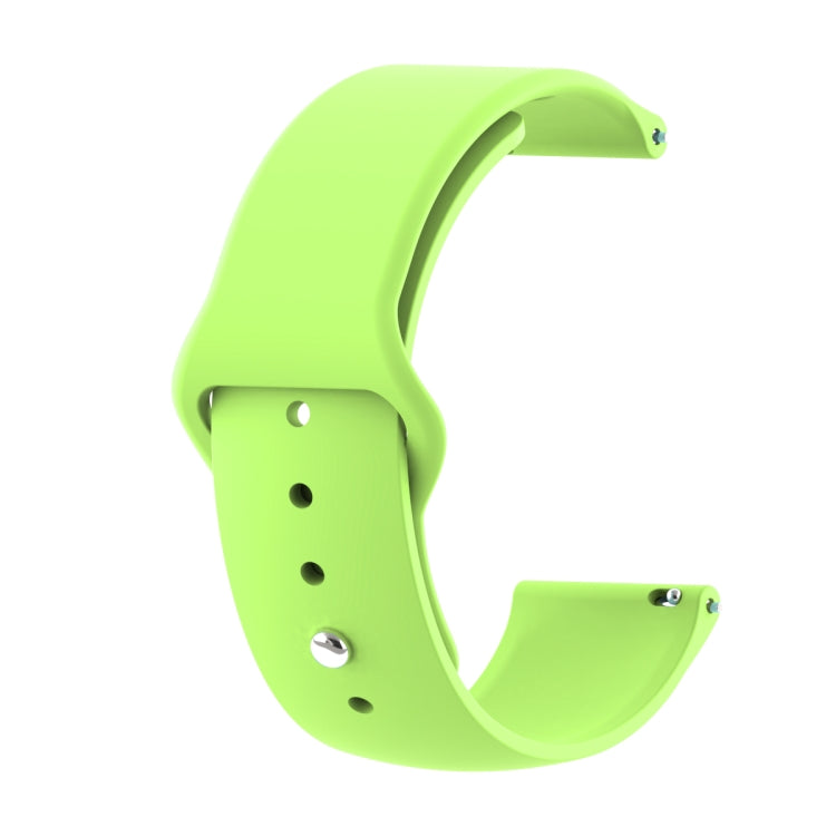 Lime green 22mm silicone watch strap with reverse buckle and multiple adjustment holes