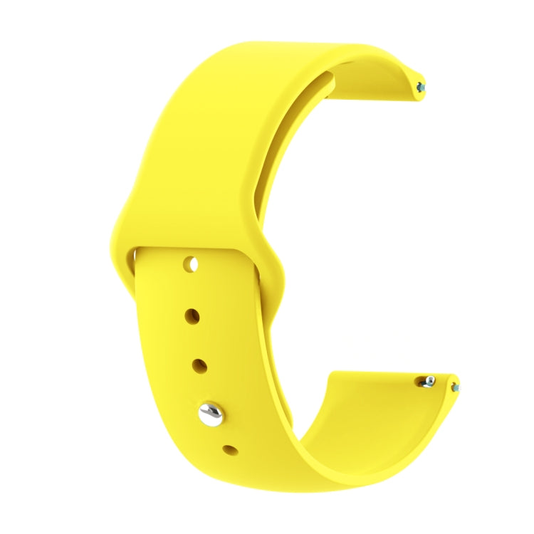 Yellow 22mm silicone watch strap with reverse buckle and multiple adjustment holes