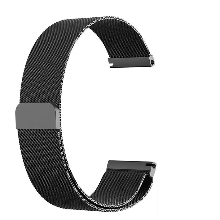 Black milanese metal watch strap band with mesh weave and rectangular connector ends.