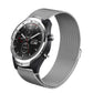 Silver milanese metal watch strap with mesh links and magnetic-style clasp, worn on watch.
