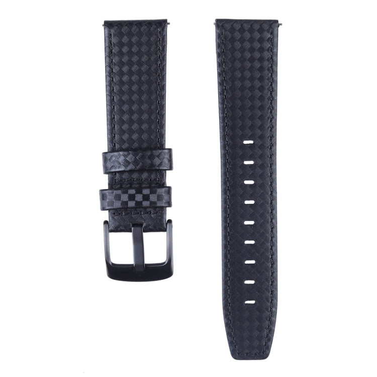 Pair of black carbon fiber leather watch straps with metal buckle