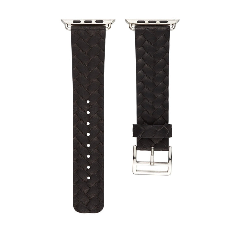 Black braided watch strap with metal buckle and side adjustment holes