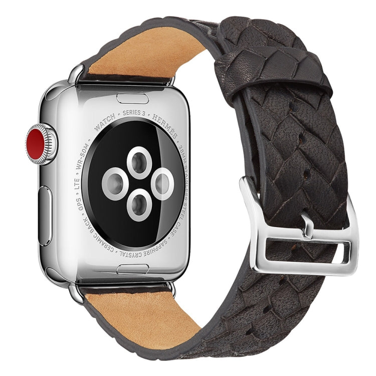 Black braided Apple Watch strap with silver buckle and quick-release pins