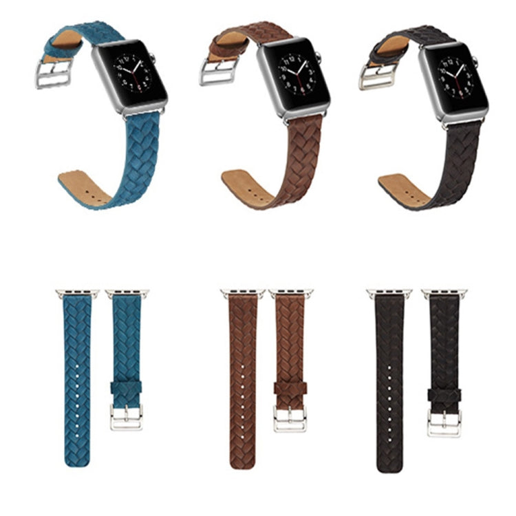 Braided watch straps in blue, brown, and black with silver buckles and holes