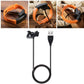 Orange and black wristband charger cable with USB-A plug and charging dock