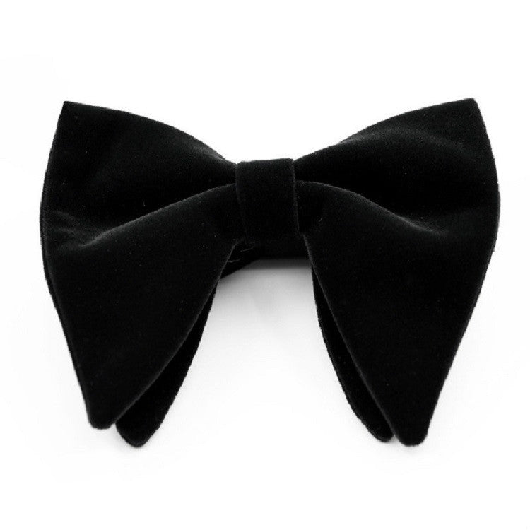 Black velvet bow tie with big double-layer bow