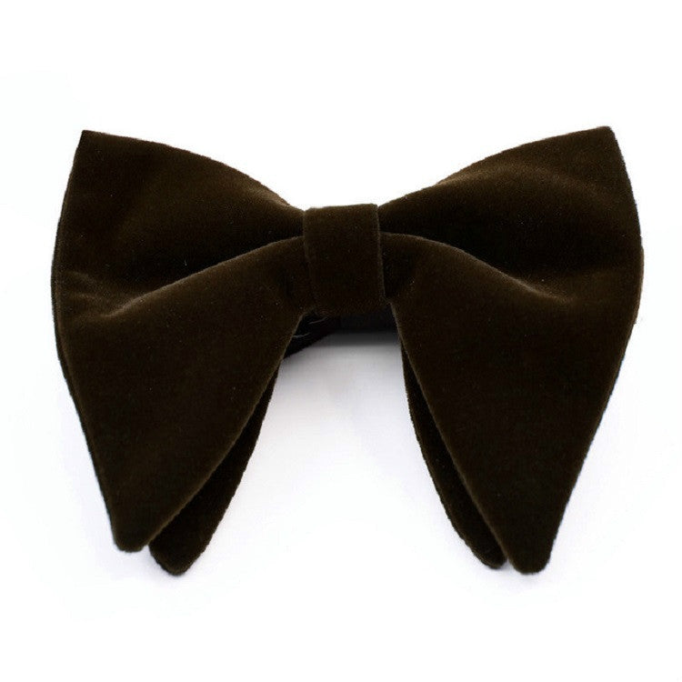 Brown velvet bow tie with big double-layer bow