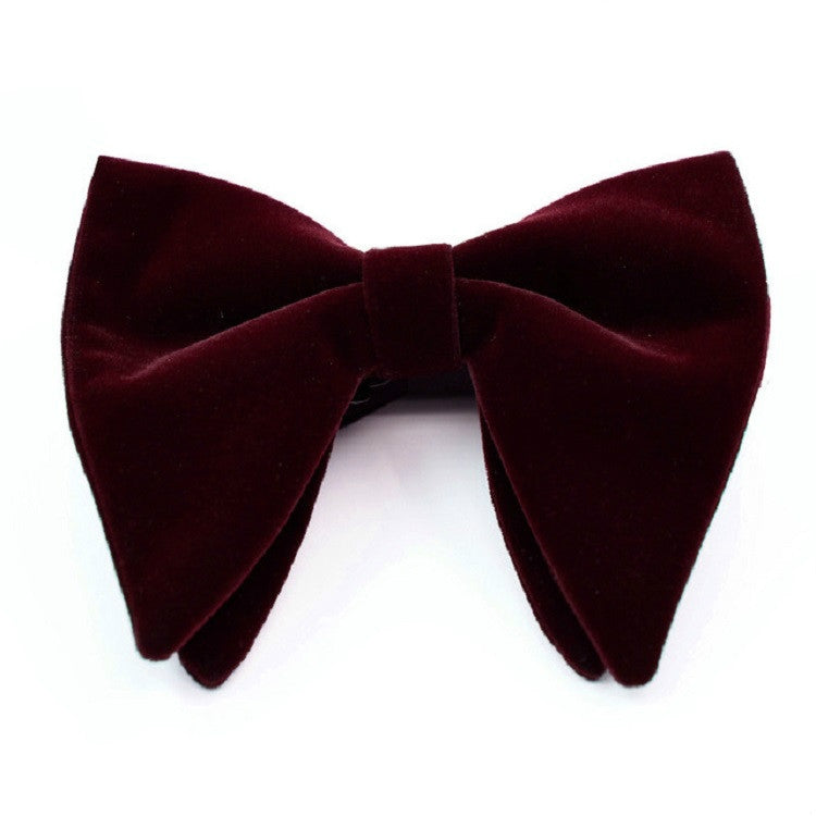 Burgundy velvet bow tie with big double-layer bow