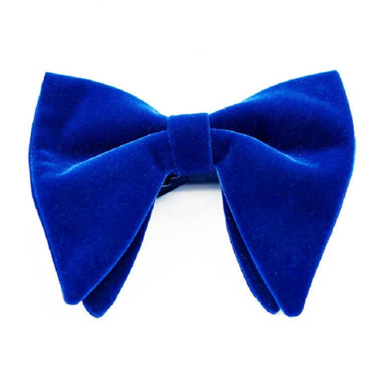 Royal blue velvet bow tie with big double-layer bow