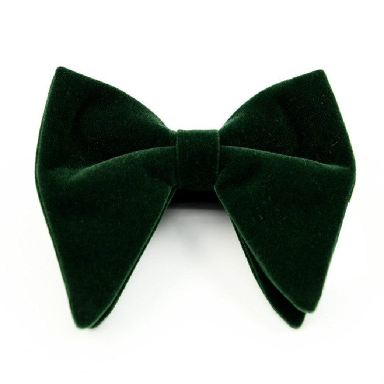 Men's velvet bow tie, big double-layer bow, dark green